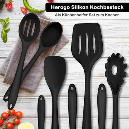 8-teilig Silikon Küchenhelfer Set Schwarz - Antihaft