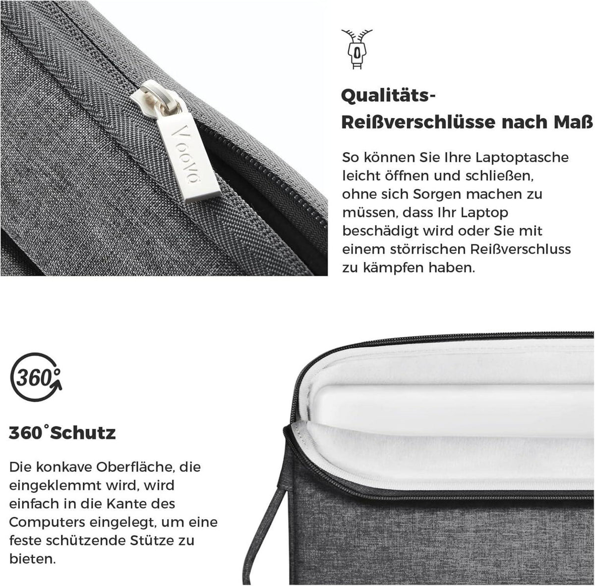Wasserdichte Laptop-Hülle 15,6 Zoll Notebook Tasche Handgriff Dunkelgrau