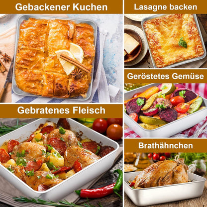 Quadratische Backform aus Edelstahl 3er-Set für Kuchen Brownies