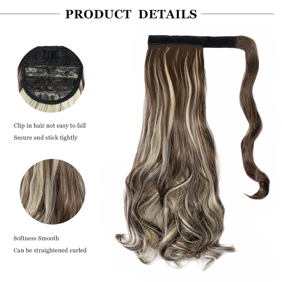 Gewellter Pferdeschwanz Clip-in Haarverlängerung Chestnut Brown & Blond