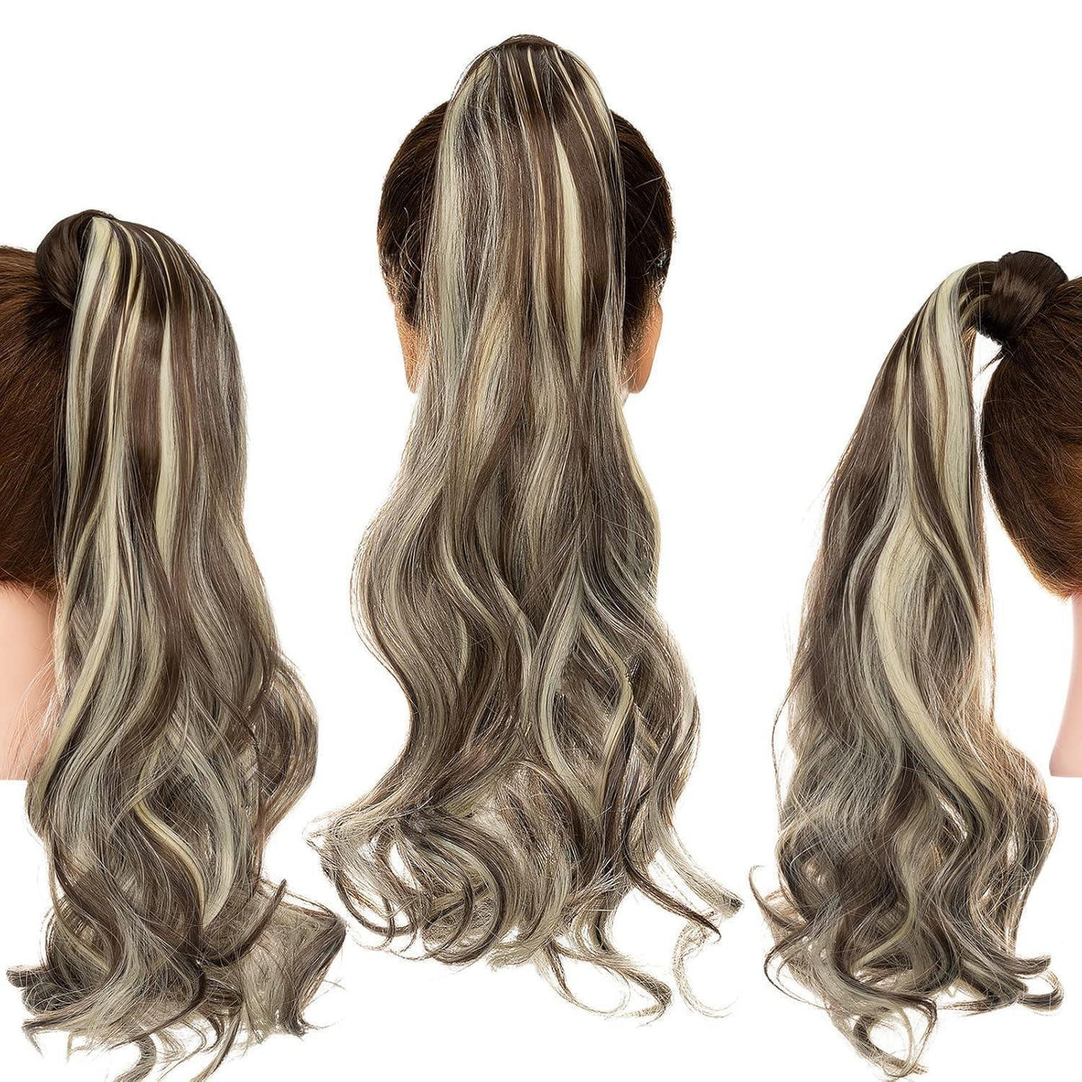 Gewellter Pferdeschwanz Clip-in Haarverlängerung Chestnut Brown & Blond
