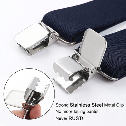 HISDERN Hosenträger Herren 5cm X-Form 4 Metall Clips Blau