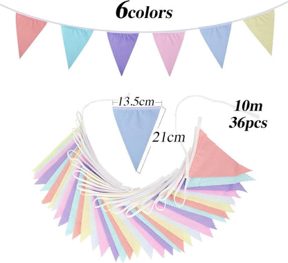 10m Wimpelkette Pastell 36 pcs Deko Banner Baumwolle