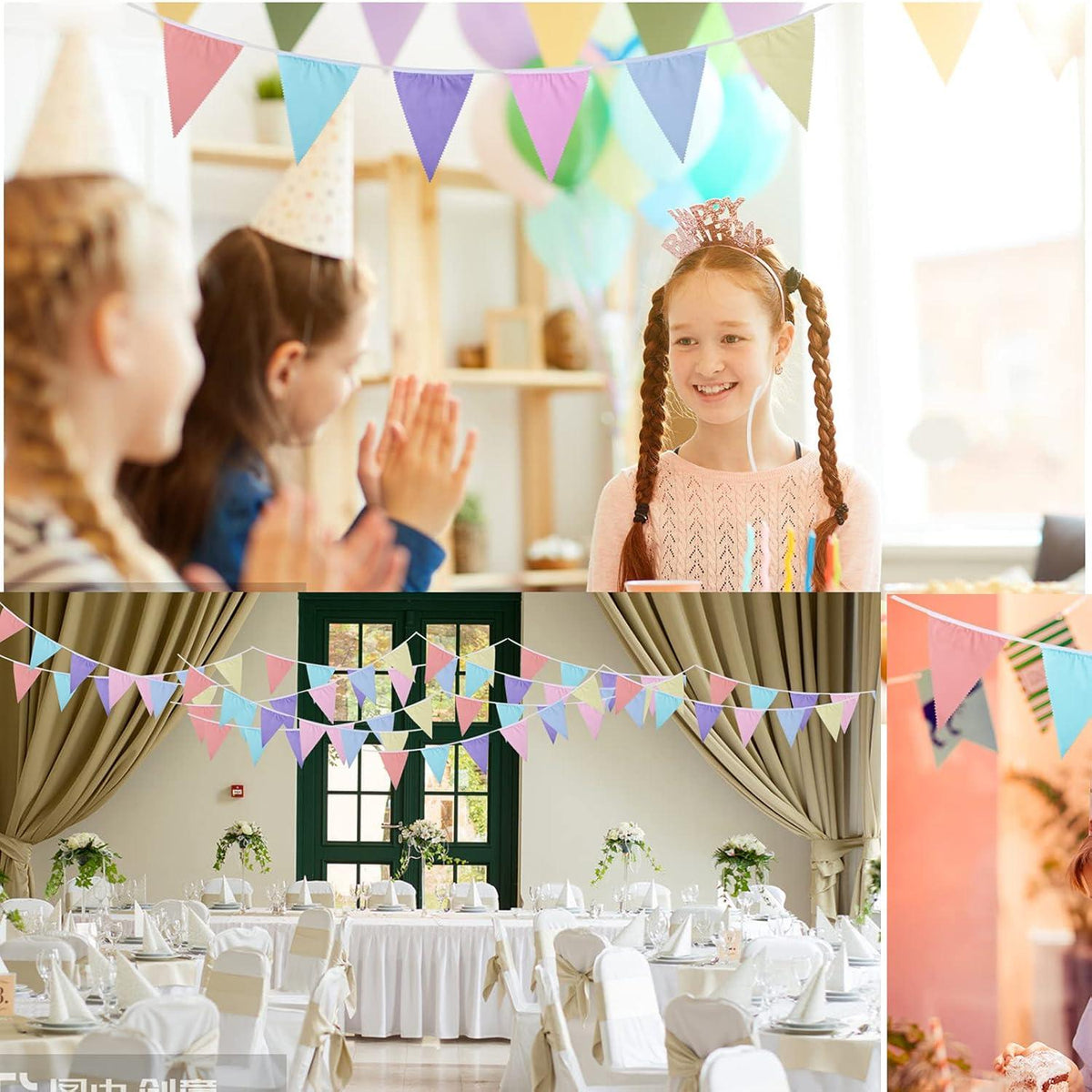 10m Wimpelkette Pastell 36 Wimpeln Baumwolle Party Girlande Hochzeit Geburtstag Babyparty