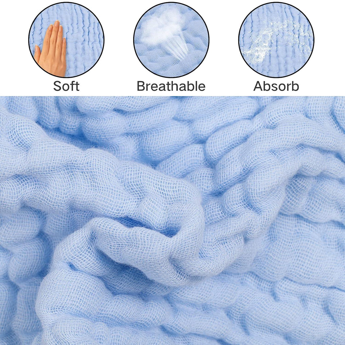 10er Pack Baby Musselin Waschlappen Bio-Baumwolle Blau 30x30cm
