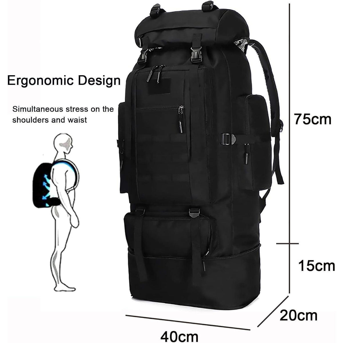 100L Trekkingrucksack Herren Wasserdicht Molle Taktisch Schwarz