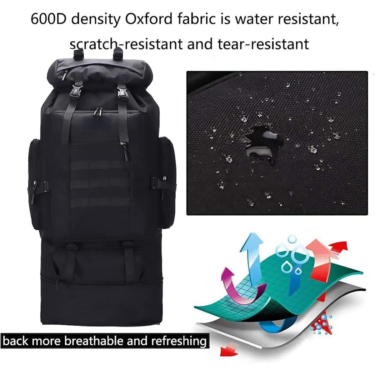 100L Trekkingrucksack Herren Wasserdicht Molle Taktisch Schwarz