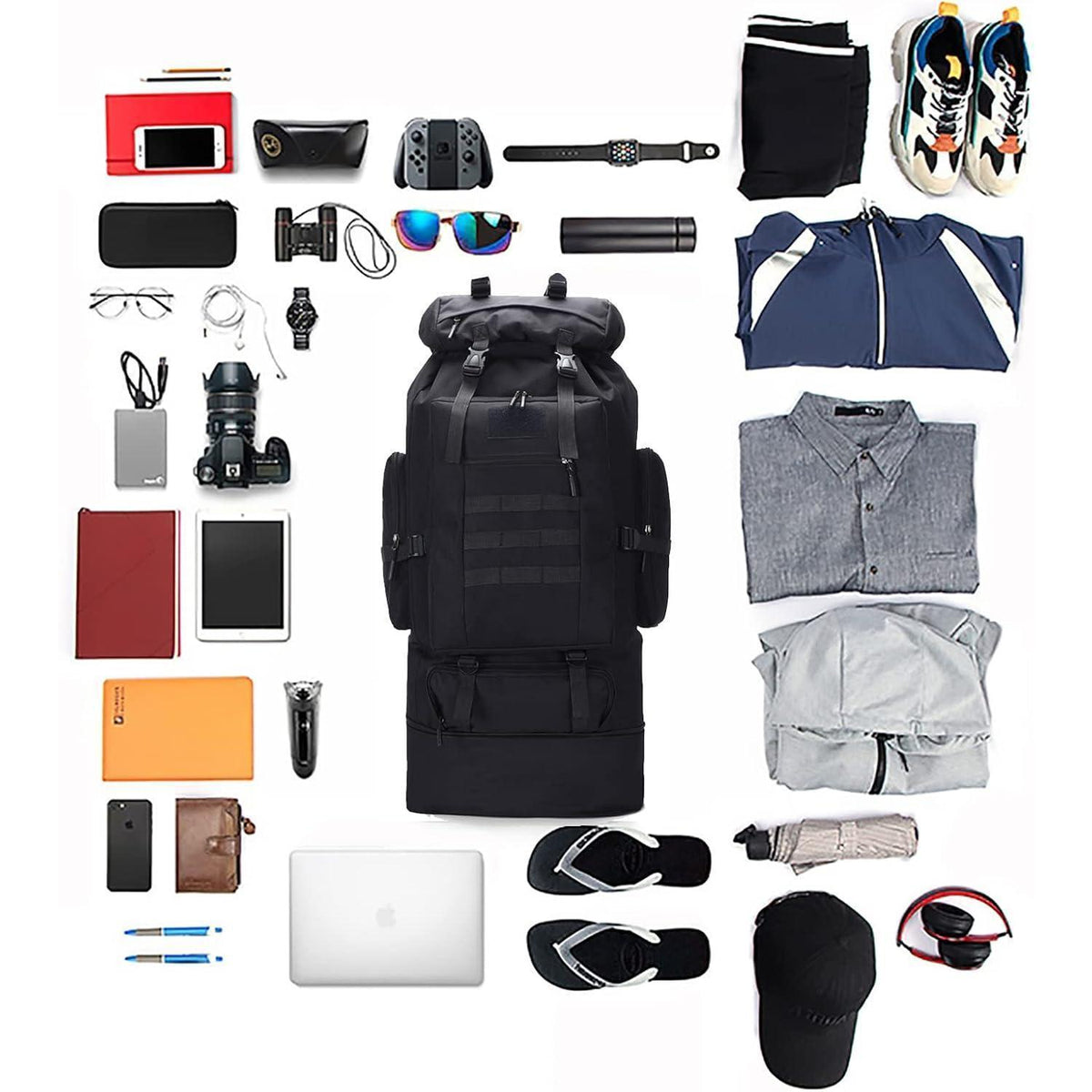 100L Trekkingrucksack Herren Wasserdicht Molle Taktisch Schwarz