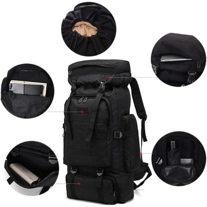 Großer Wanderrucksack 60-80L wasserdicht für Herren & Damen Schwarz