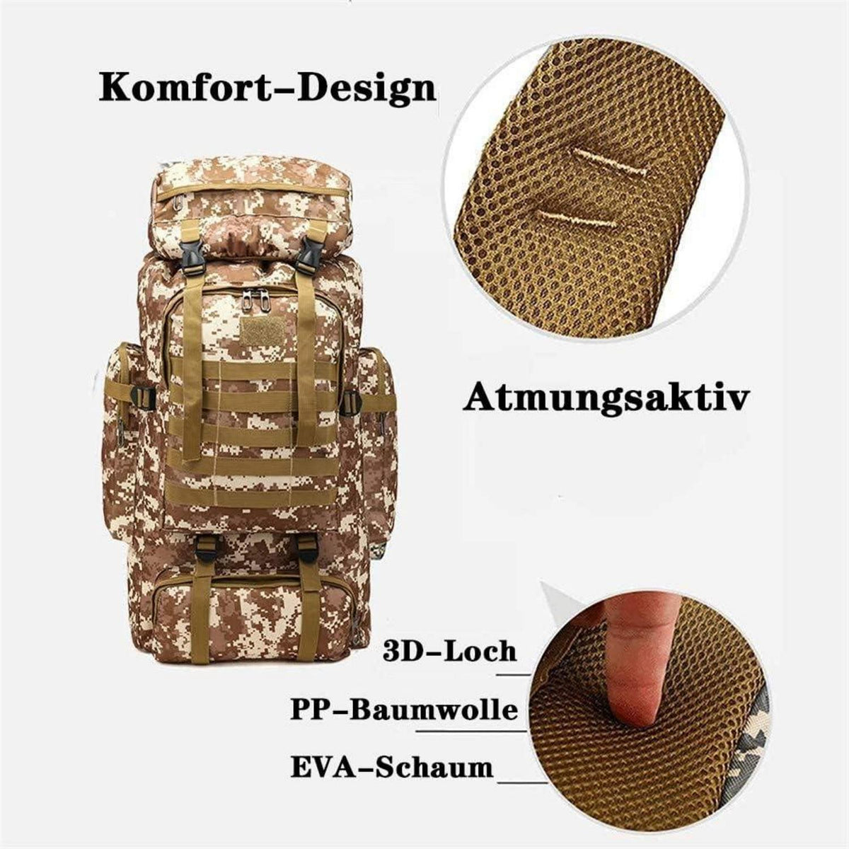 Outdoor Military Rucksack 80l Wasserdicht Camouflage Survival