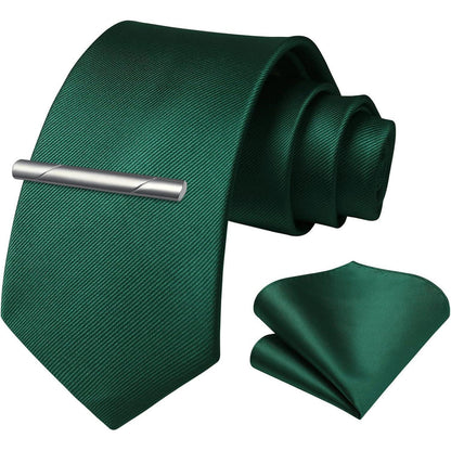Krawatten-Set mit Einstecktuch und Krawattenklammer, Grün