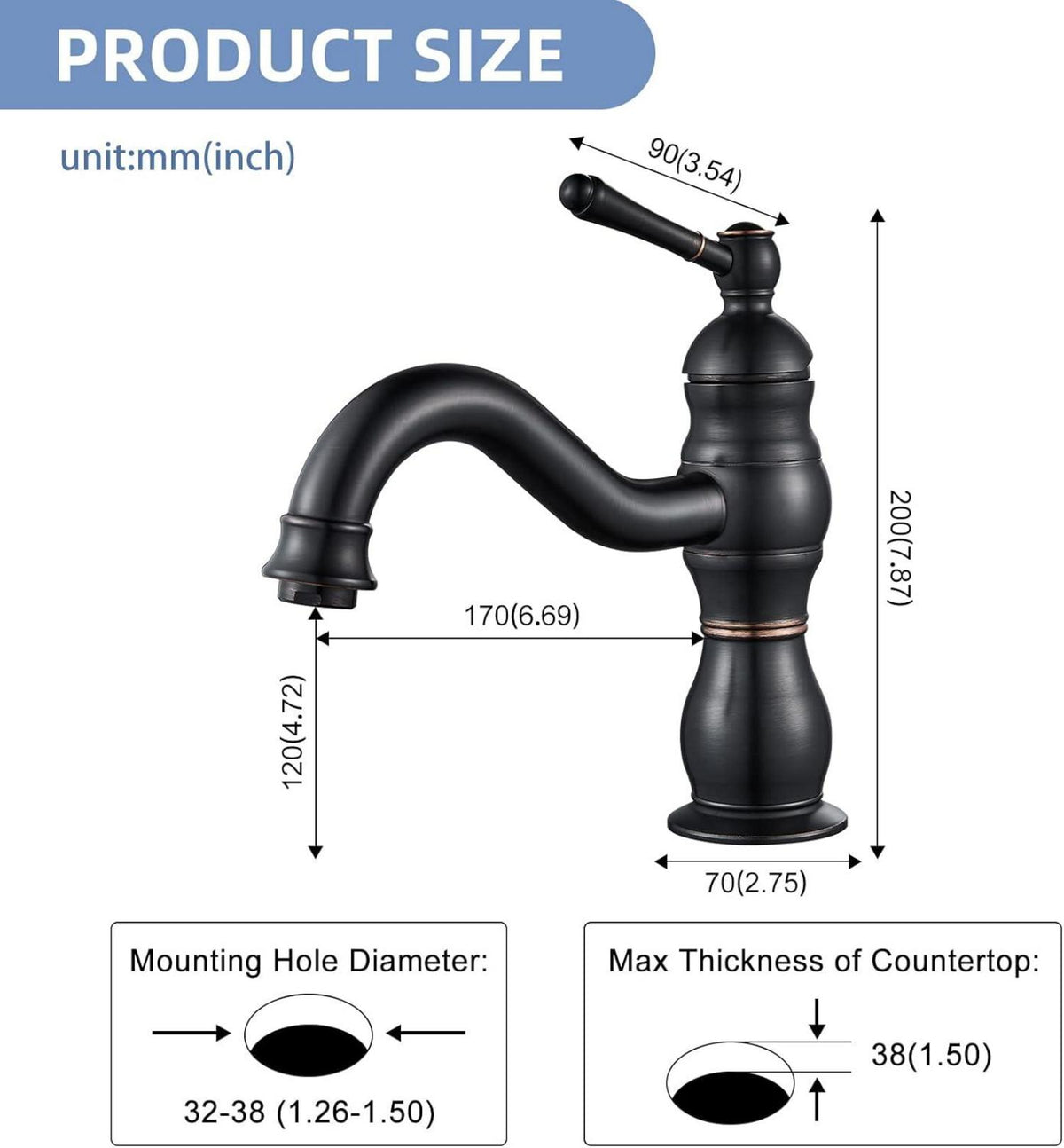Schwarzer Matt Wasserhahn Armatur Waschtisch 360° aus Messing EU Norm