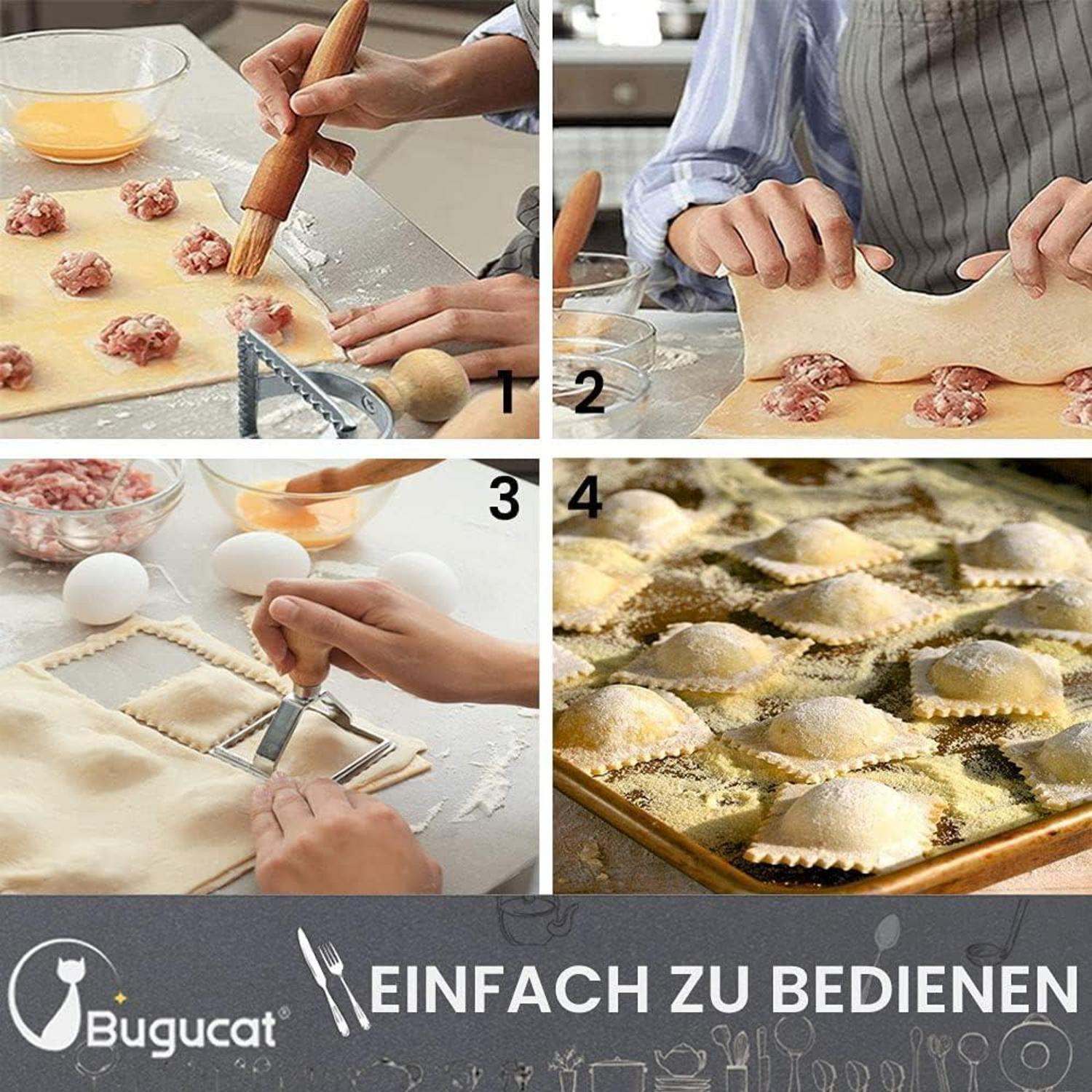 Bugucat Ravioli Ausstecher Set, Teigtaschenrad Former mit Holzgriff, 3er Pack