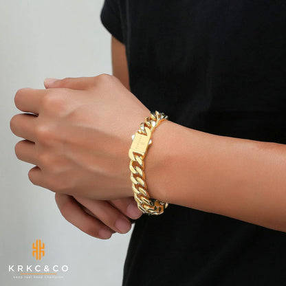 KRKC&CO Cuban Armband Herren 18K Gold Panzerkette 12mm Golden 21.6cm