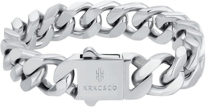 Exklusives KRKC Cuban Link Armband Edelstahl 14mm Silber 20.3cm