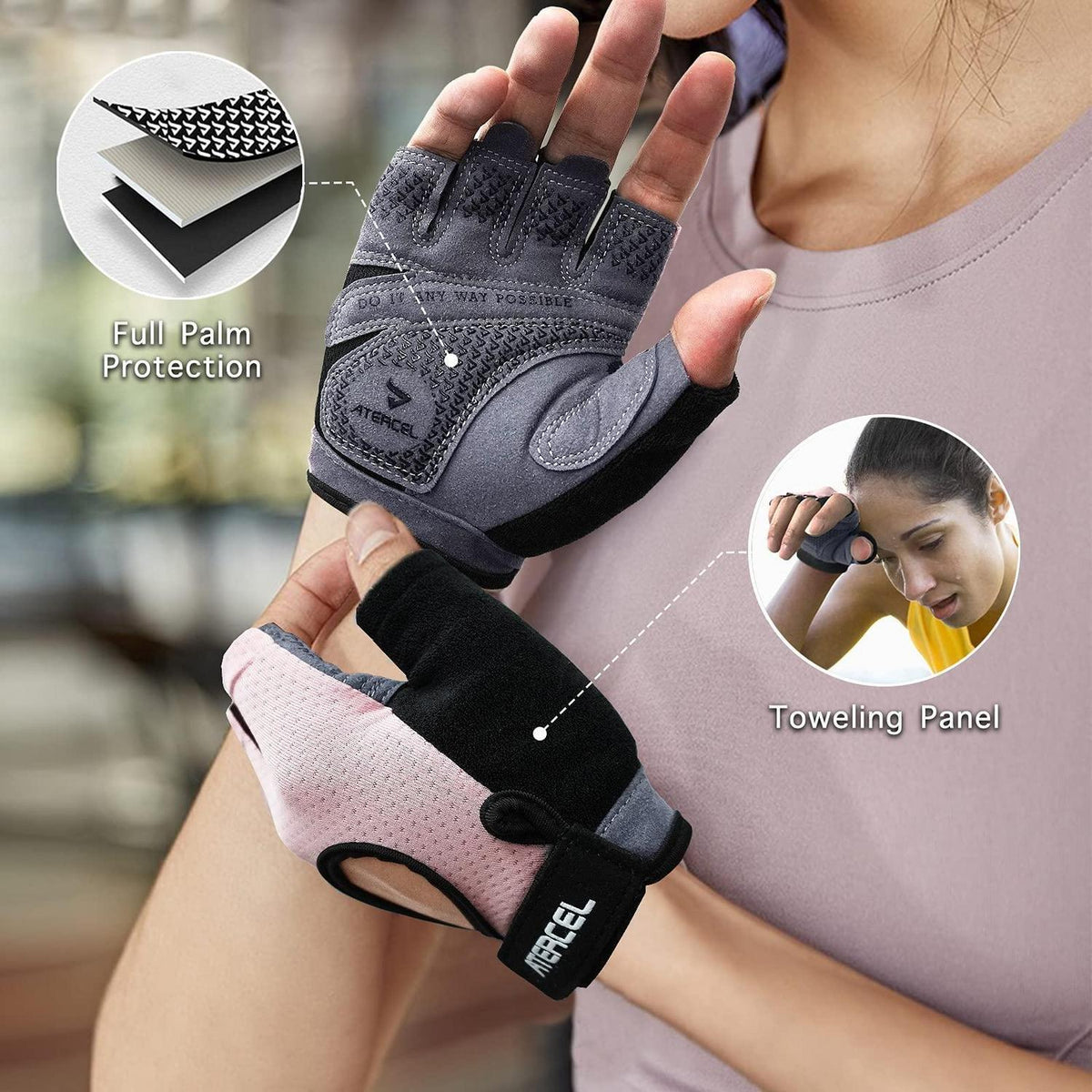 Fitness Handschuhe mit Polsterung und Zuglaschen Rosa M