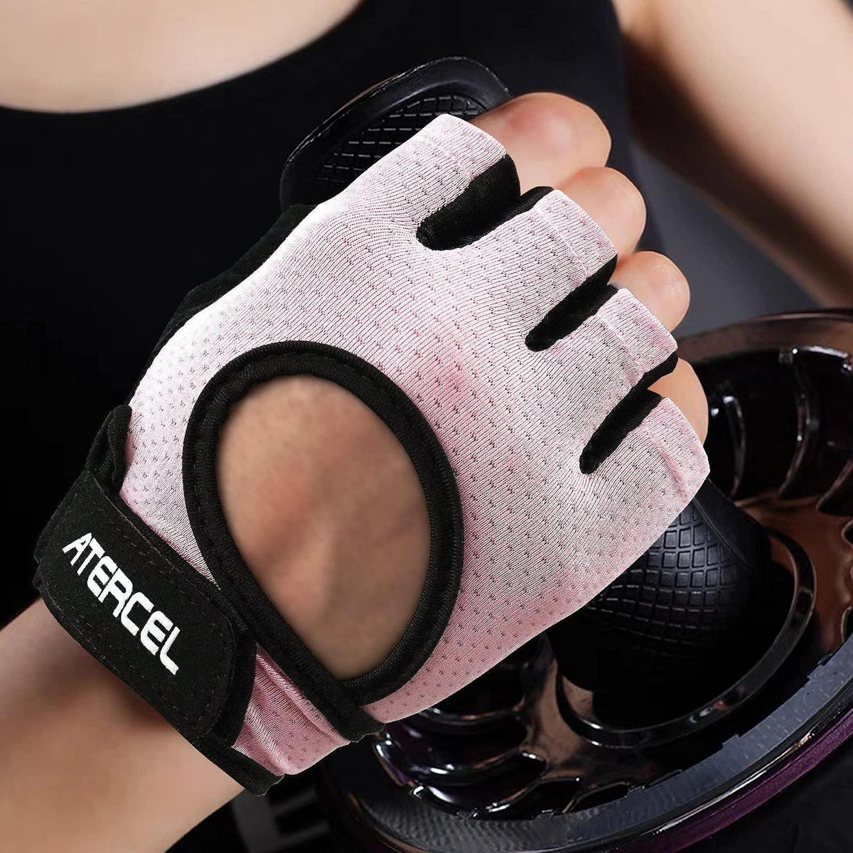 Fitness Handschuhe mit Polsterung und Zuglaschen Rosa M