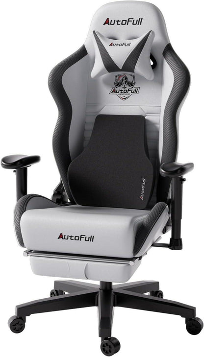 Ergonomischer Gaming Stuhl mit Lordosenstütze, Fußstütze, 150 kg