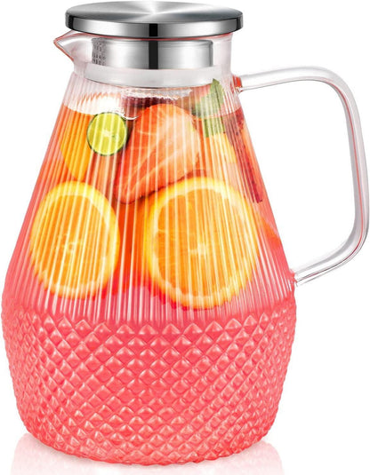Glaskaraffe mit Deckel 2.4L Borosilikatglas Wasserkaraffe