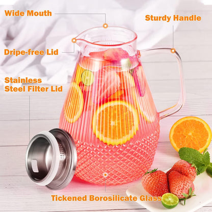 Veecom Glaskaraffe mit Deckel 2.4L Borosilikatglas Karaffe