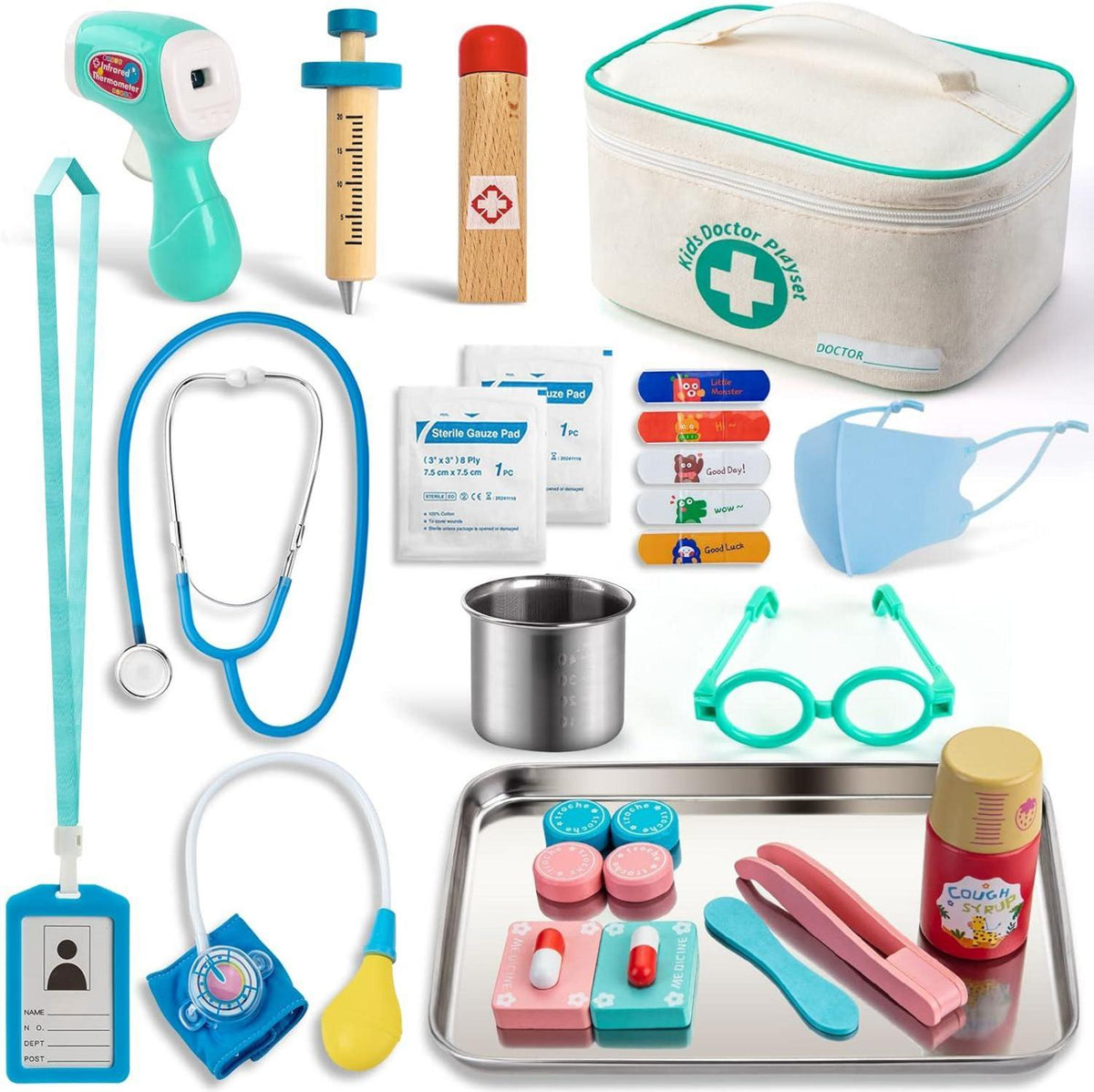 Arztkoffer Kinder Holz Doktor Spielzeug Stethoskop Thermometer Spritze