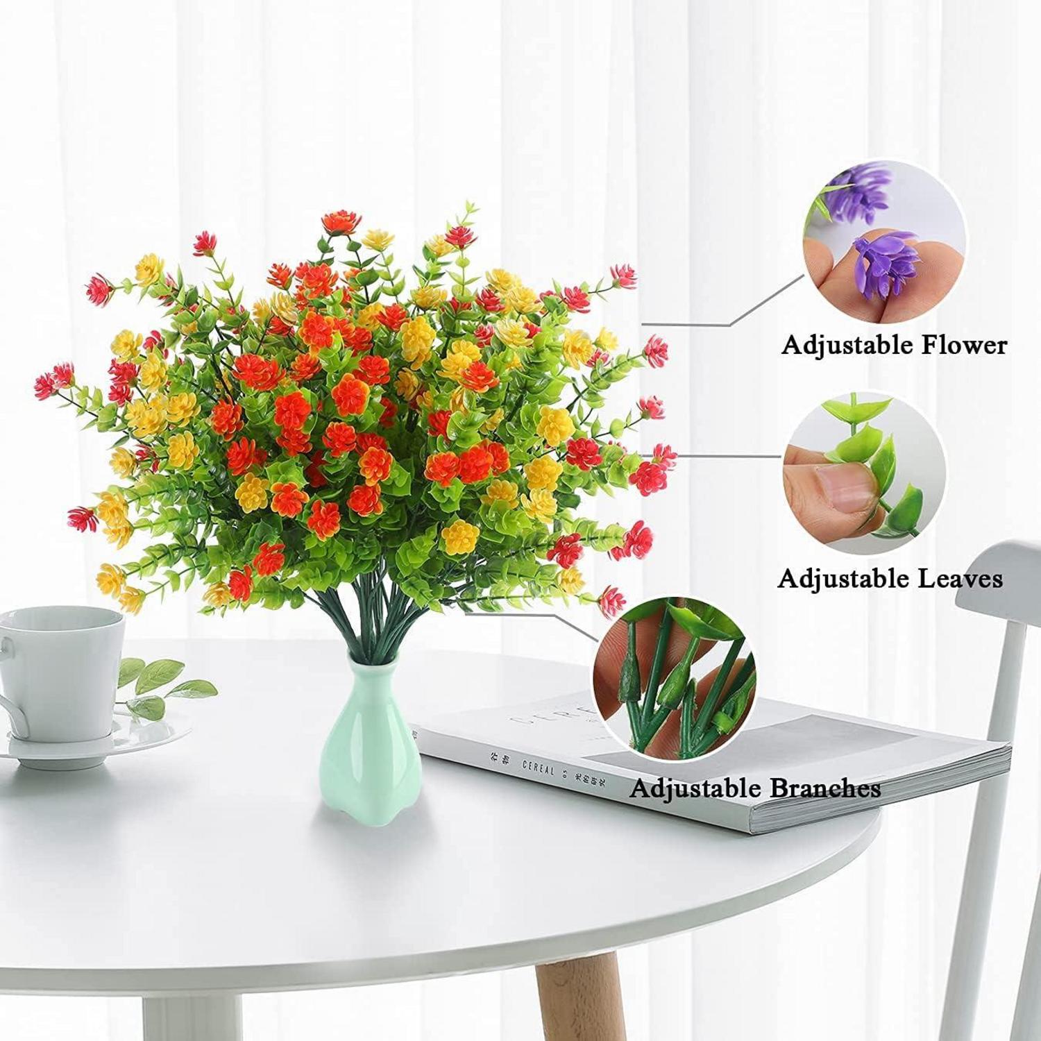 Künstliche Blumen Eukalyptus Deko UV-beständig 8 Stück Rot-gelb-orange