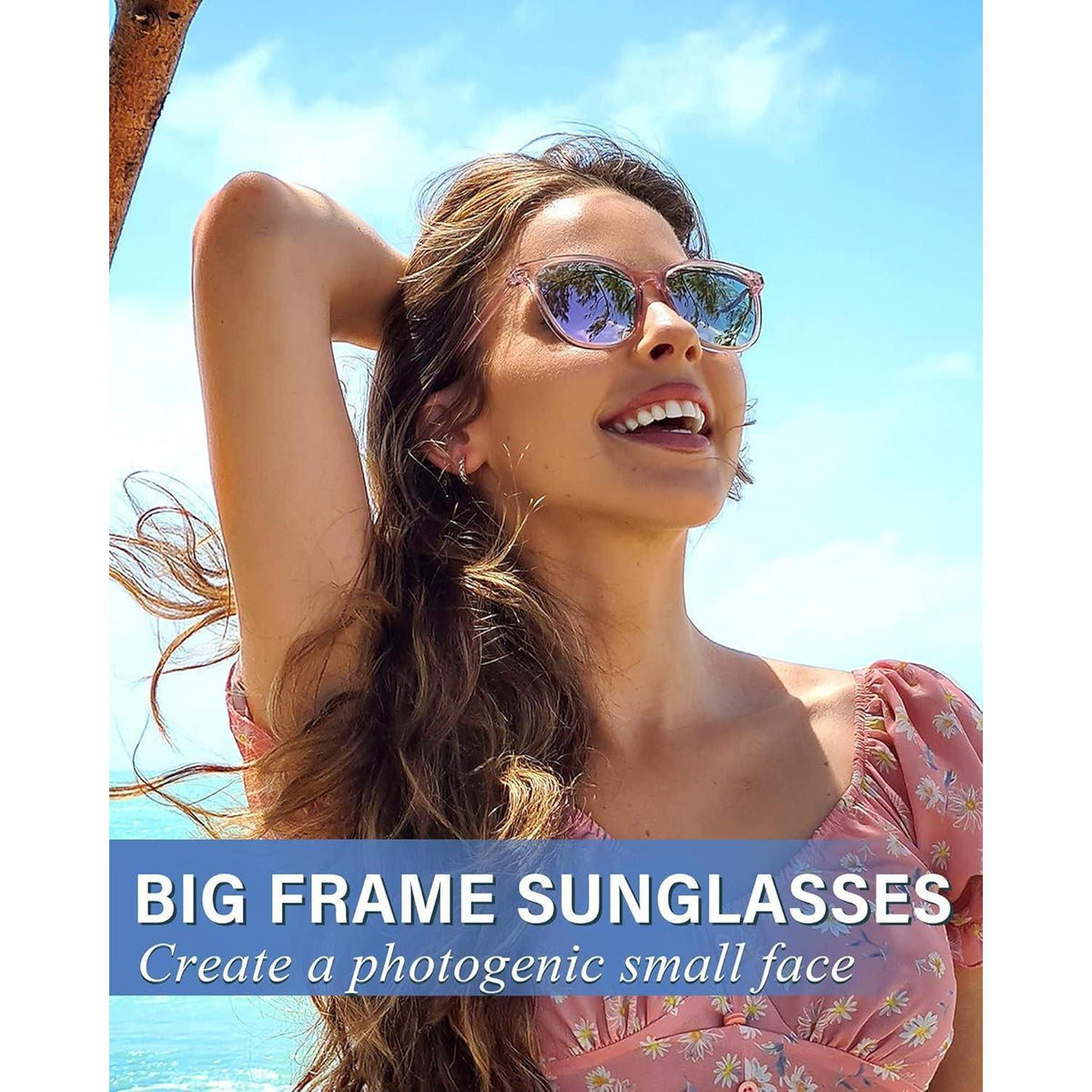 Große Damen Sonnenbrille polarisiert UV400 quadratisch Pink