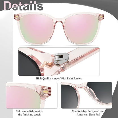 Große Damen Sonnenbrille polarisiert UV400 quadratisch Pink