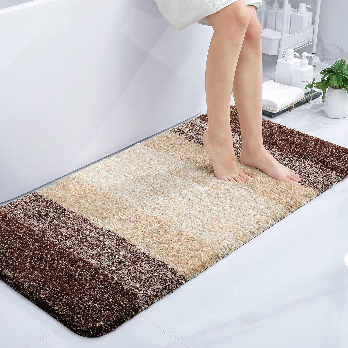 Weicher Badezimmerteppich 60x120 cm Braun, rutschfest & saugfähig