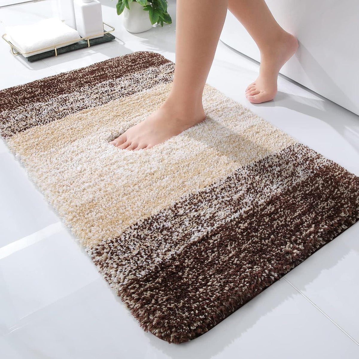 Badteppich Mikrofaser 40x60 cm Braun, rutschfest & saugfähig
