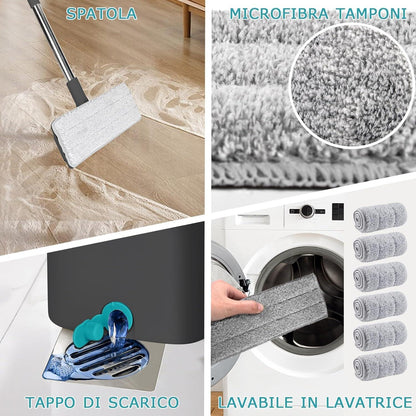 Mikrofaser Wischmopp Set mit Eimer und 6 Pads