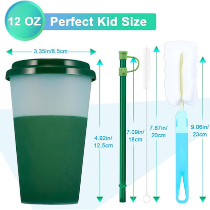 7er Set Farbwechsel Becher mit Deckel & Strohhalm 350ml