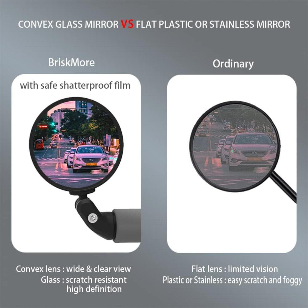 Fahrrad-Rückspiegel 2er Set HD-Glas konvexe Linse Schwarz
