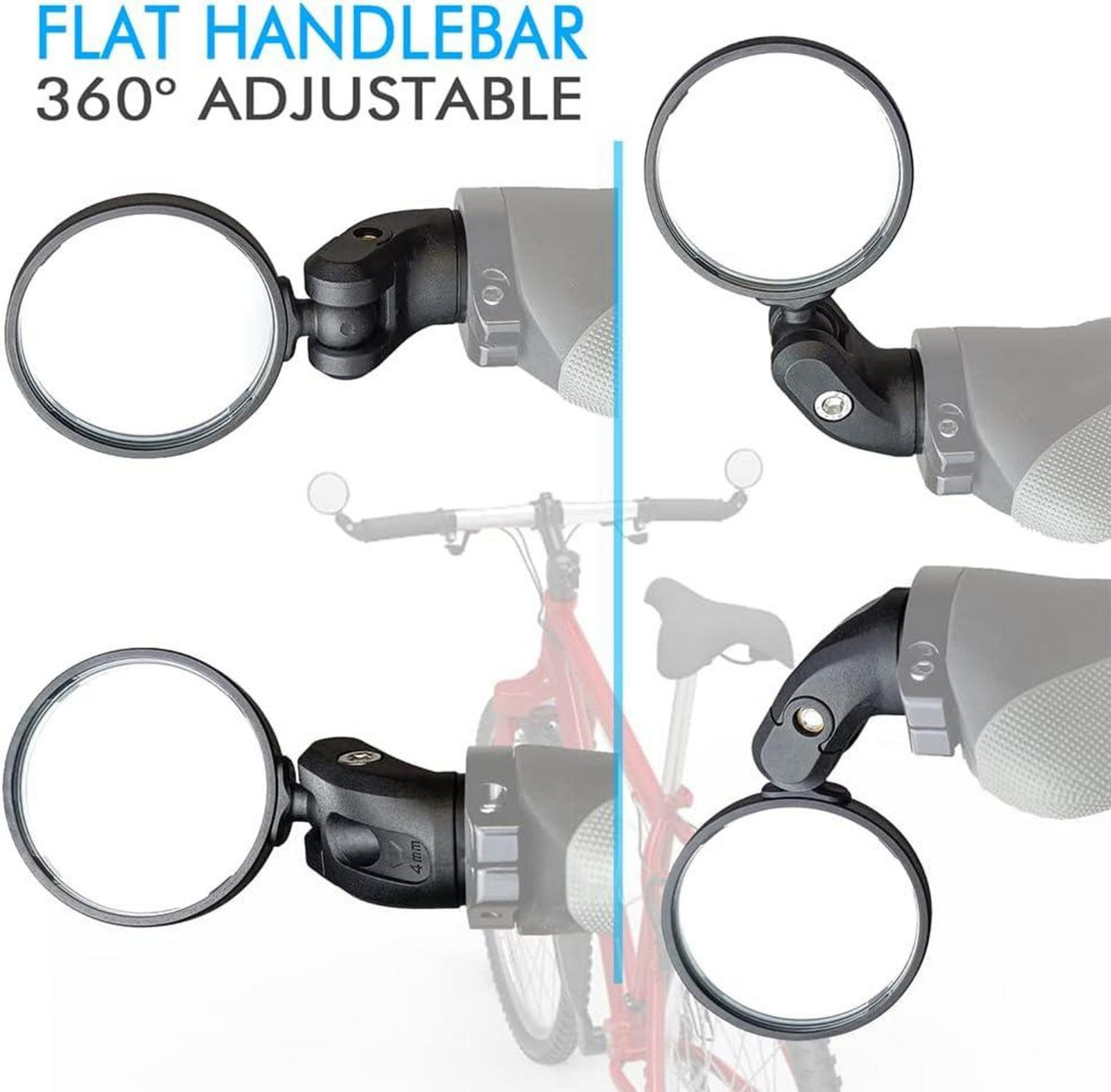 BriskMore Fahrradspiegel HD-Glas konvexe Linse 2er Set sicherer Rückspiegel