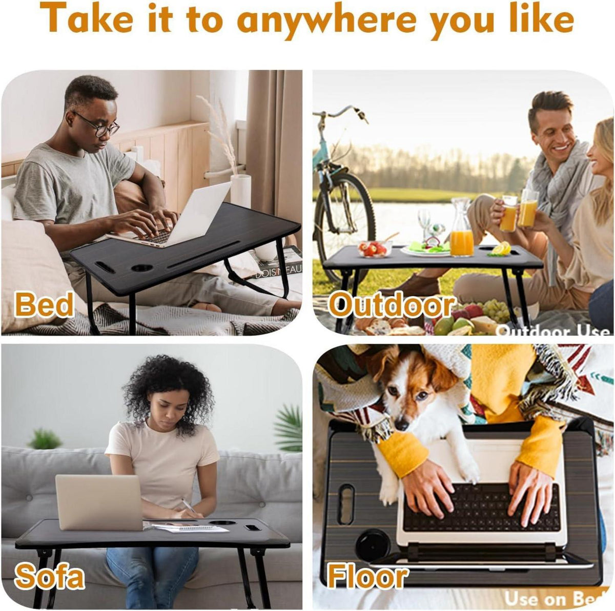 Klappbarer Laptoptisch mit Schublade und Tassenhalter