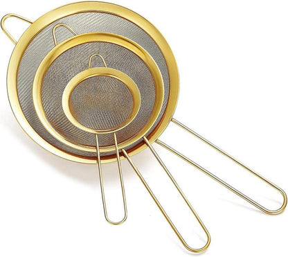 Feinmaschiges Gold-Siebset für Backen, Tee, Soßen - 3-teilig