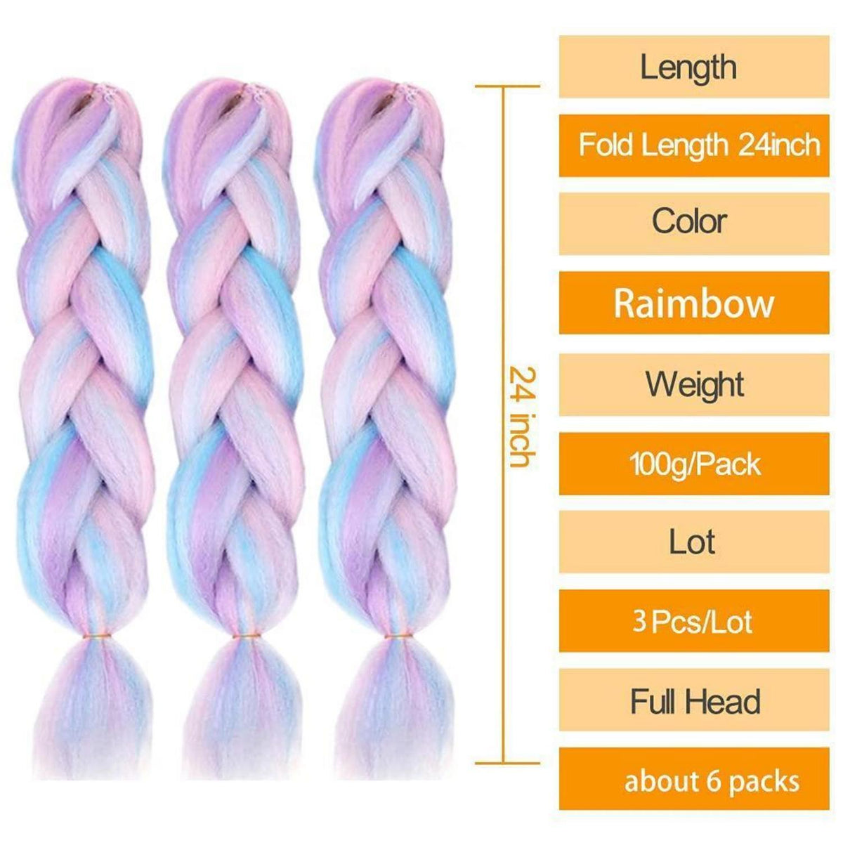 Jumbo Braid Haarverlängerung 24 Zoll – Regenbogenfarben zum Flechten