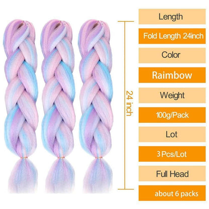 Jumbo Braid Haarverlängerung 24 Zoll – Regenbogenfarben zum Flechten