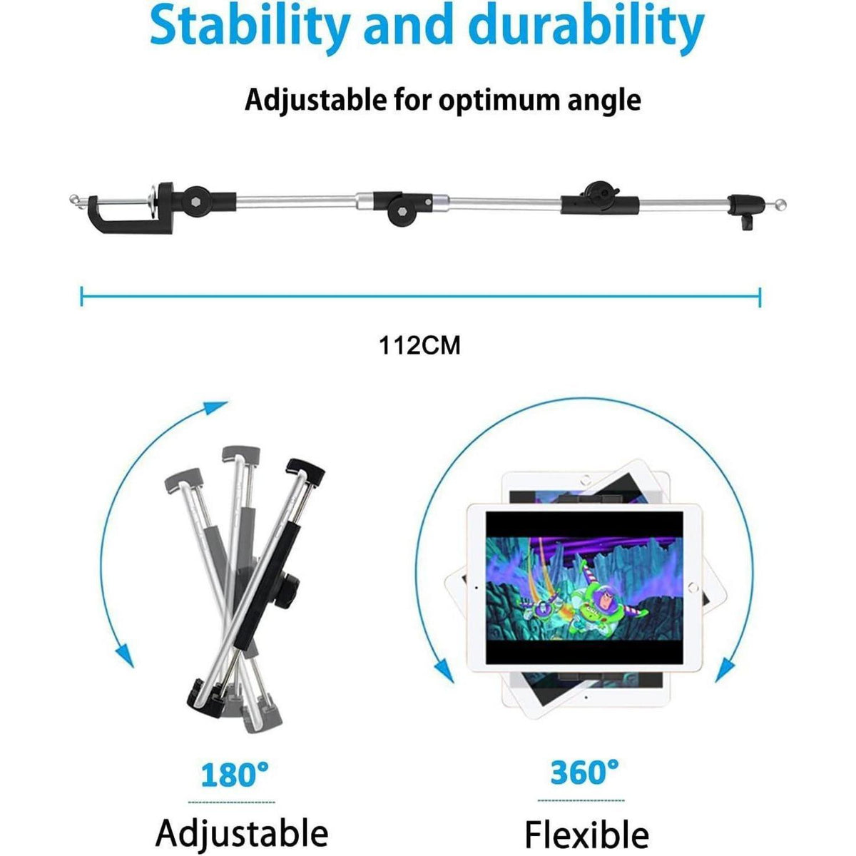 Verstellbarer Tablet-Halter mit langem Arm – Für Bett, Schreibtisch & Küche