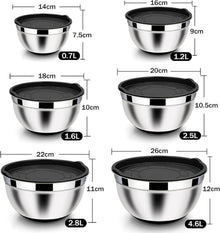 Homikit Rührschüssel Set Edelstahl Schwarz 6-teilig