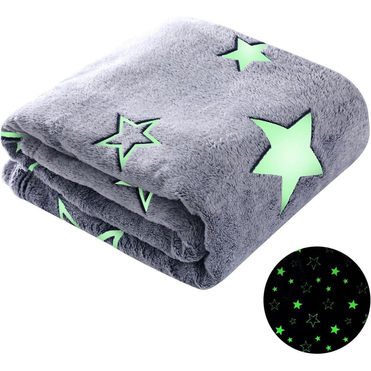 Kuscheldecke Kinder Stern Grau, Leuchtend im Dunkeln 120x150cm