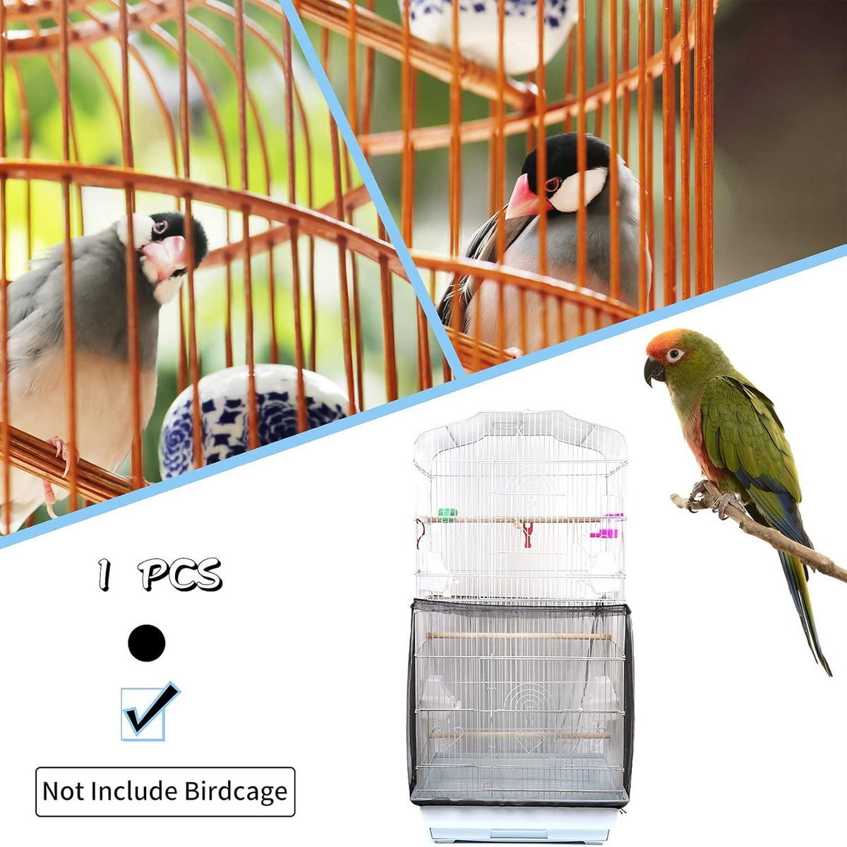 Vogelkäfig Abdeckung Feder Samenfänger Kordelzug Schwarz