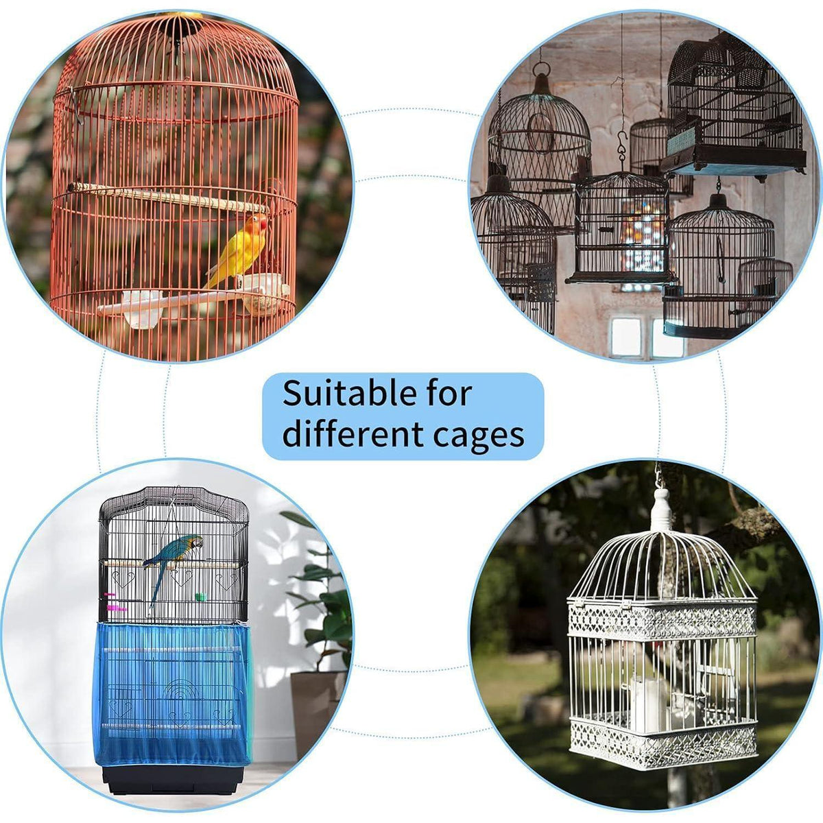 Vogelkäfig Abdeckung mit Kordelzug, blau
