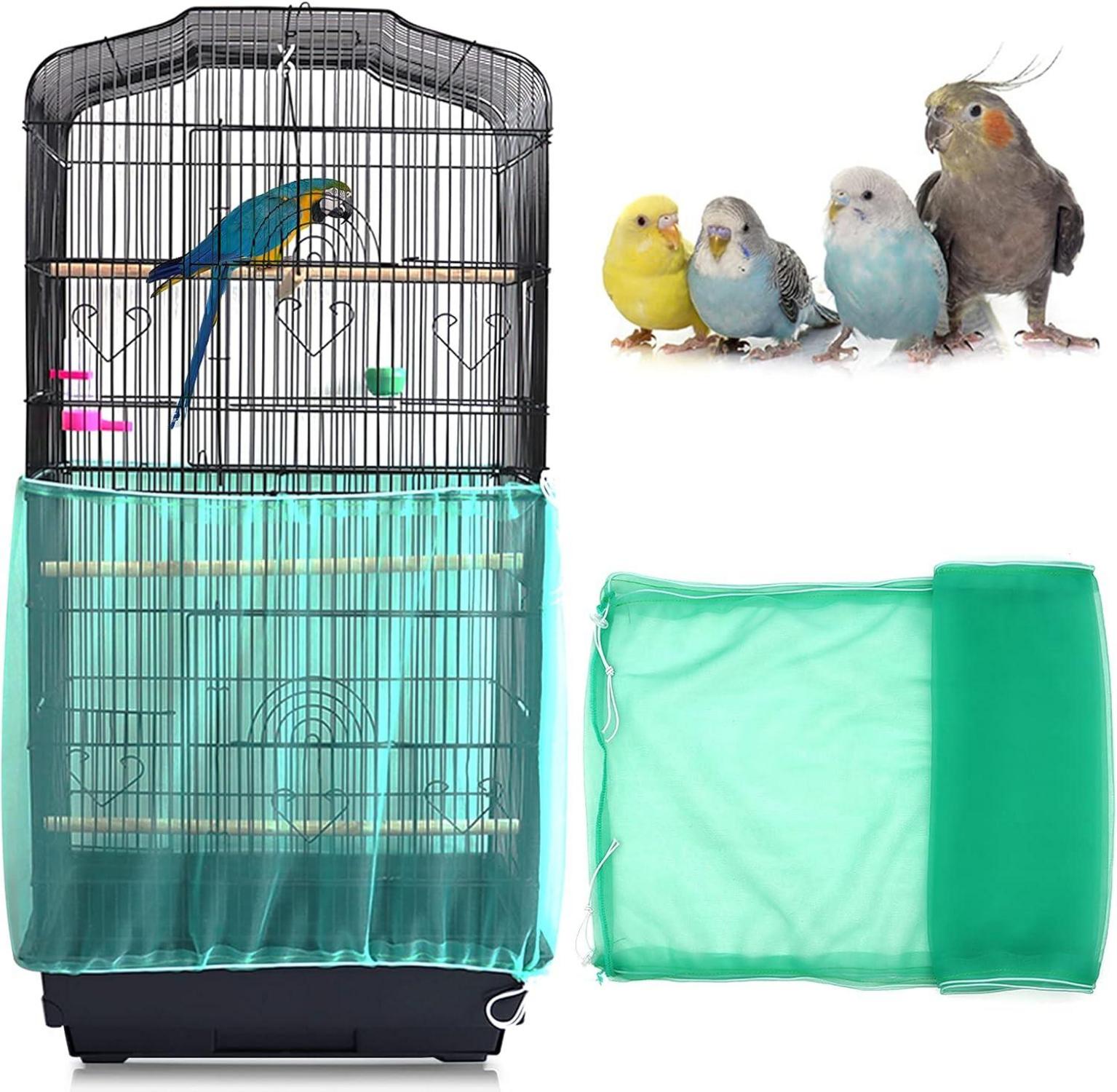 Vogelkäfig Abdeckung Samenfänger Papageien Kordelzug Netz Green