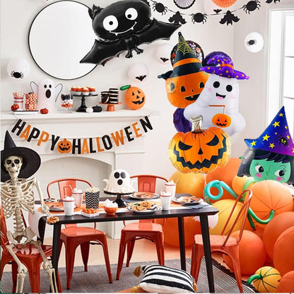 Halloween Folienballon Set Kürbis Hexe Geist Fledermaus Spinnen
