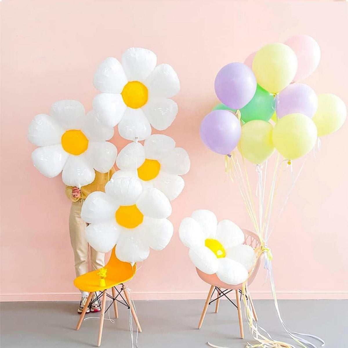 6 Stück Gänseblümchen Folienballons - XXL Blume Luftballons für Hochzeit Party