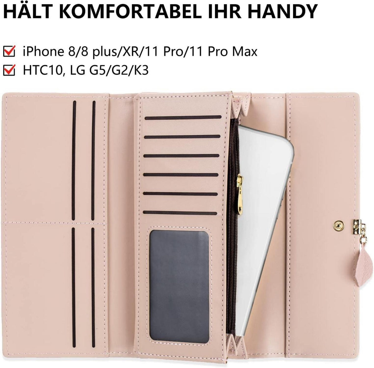 Damen Geldbörse RFID Blockierung 9 Kartenfächer Große Kapazität Vegan Leder
