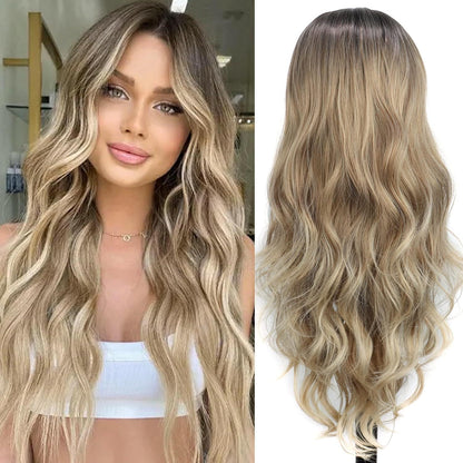 Lange braun-blonde Ombre Welle Perücke für Damen & Cosplay