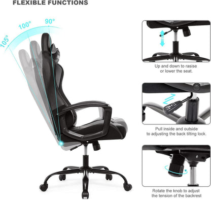 Gaming Stuhl Ergonomischer Hohe Rücklehne Drehstuhl Racing Grau