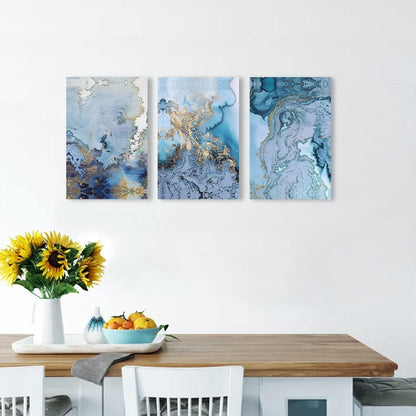 Moderne Wandbilder Blau Weiß Abstrakt 40x30cm - Wasserfestes Leinwand